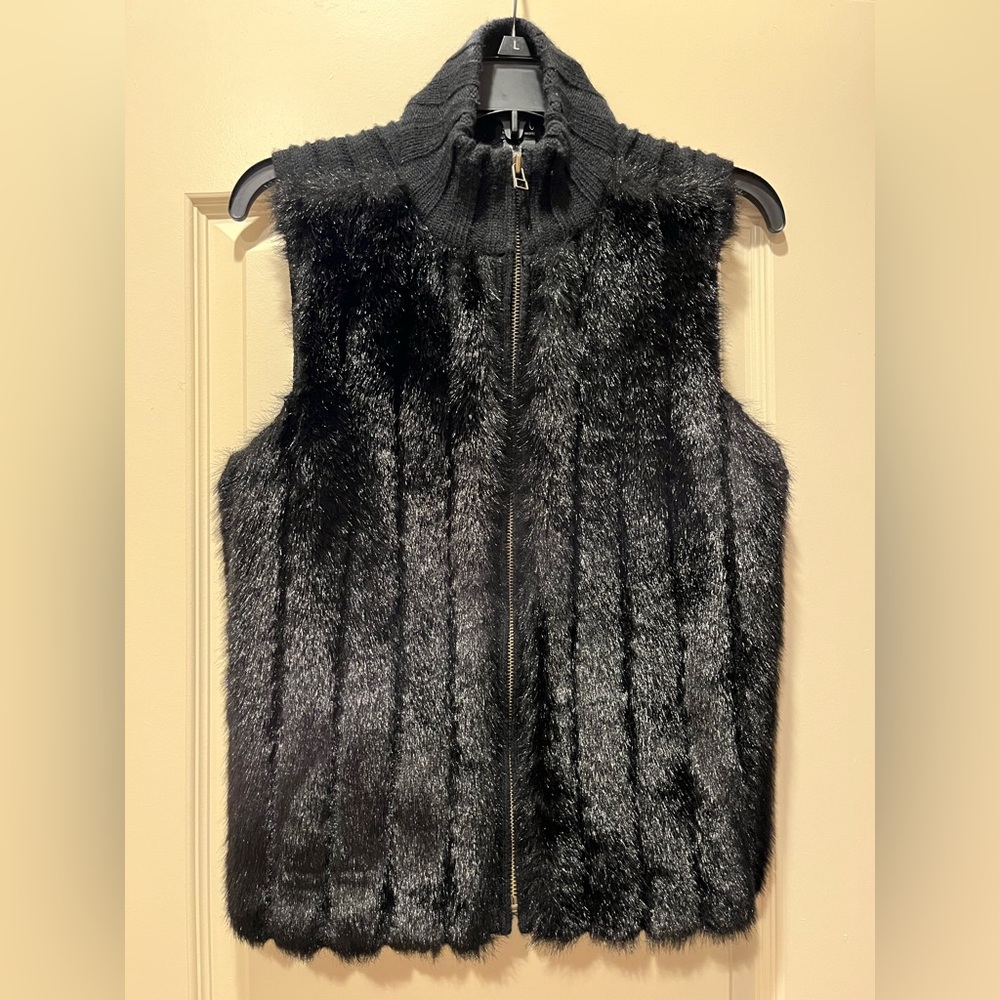 INC Brand Faux Fur Vest, Black, Size Large, Excellent Condition